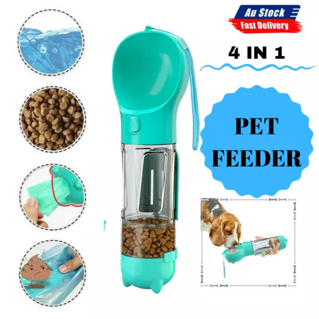 Blue 4 in1 Pet Feeder Puppy Dog Cat Water Bottle Cup Travel Pooper Scooper