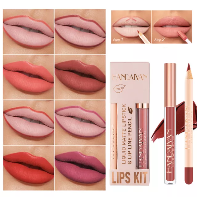 Delineador de Labios Brillo de Labios Set Impermeable Barra Mate Lápiz Dura <