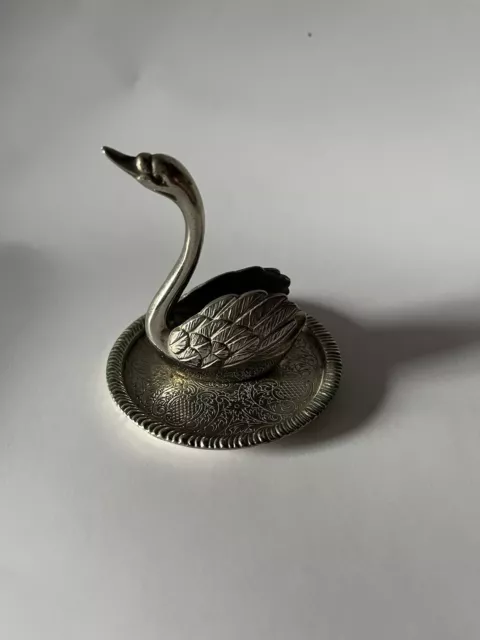 Vintage Plated EP Zinc Silver Swan Trinket Dish Bird Ring Holder Vanity Decor