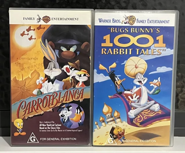 2x Bugs Bunny VHS PAL Video Tapes Carrotblanca 1001 Rabbit Tales Rare Vintage WB