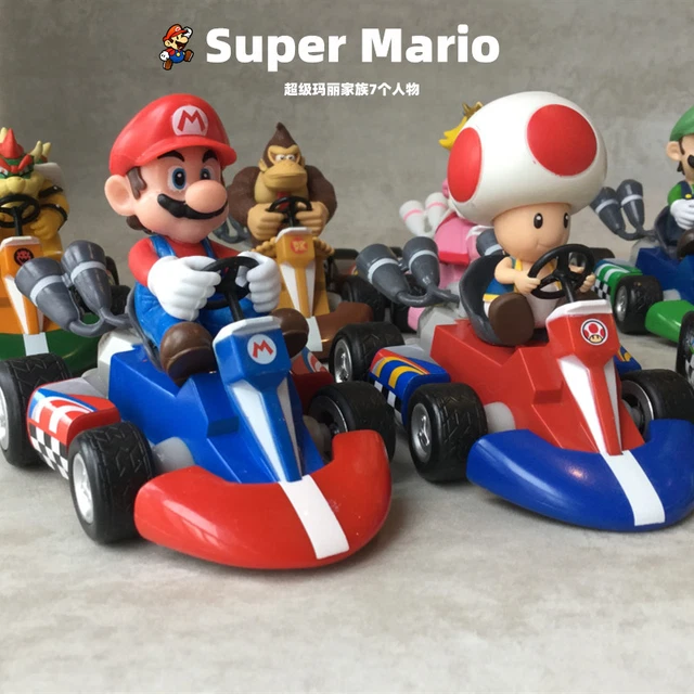 SUPER MARIO FIGURE Kart Luigi Peach Toad Bowser Pull Back Car Christmas