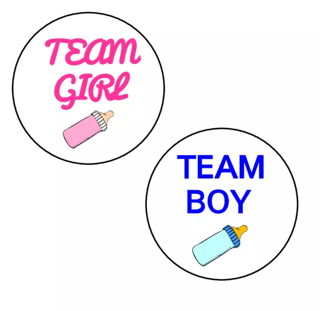 30 Gender Reveal Party Stickers Baby Shower "TEAM BOY TEAM GIRL" pink and blue