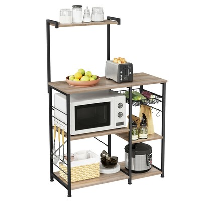 Uziqueif Microonde Scaffali Appendiabiti/Supporto per Mensola Microonde Pieghevole Multifunzionale con 10 Gancio in Alluminio per Cucina 