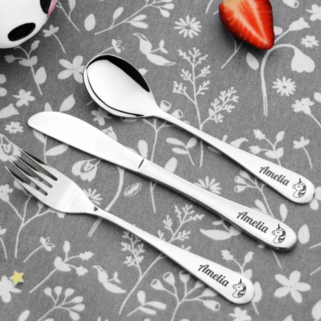 Personalised Engraved Childrens Cutlery Set Christening Birthday Kids Gift Idea