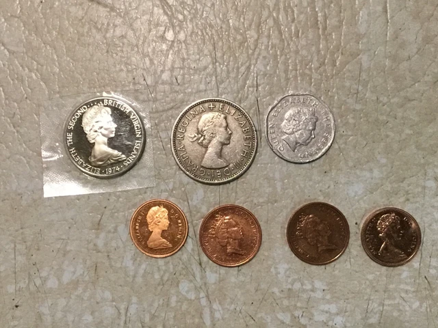 1974 British Virgin Islands Queen Elizabeth  proof 25C  7 Coin Lot  Penny 1981
