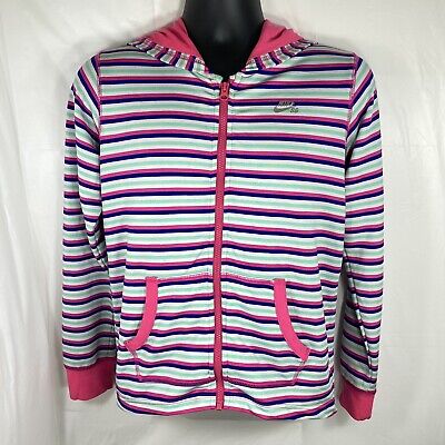 Nike SB Girl's XL Full Zip Fleece Hoodie Colorful Pink & Blue Striped Sweatshirt
