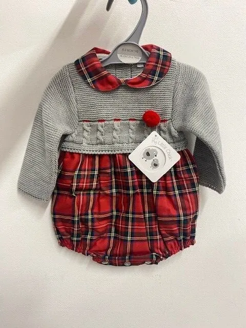 NEW Tartan Spanish baby Girls outfit knitted cardigan Nappy romper red grey