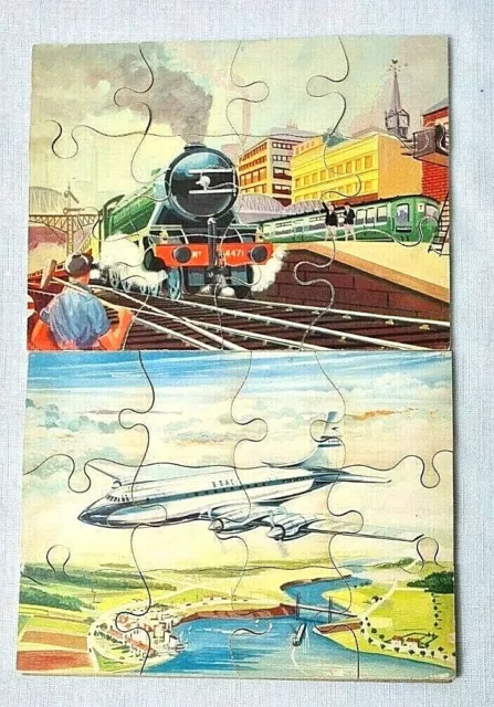 Vintage Wooden Locomotive Train Jigsaw Puzzle and Airplane Aeroplane Puzzle
