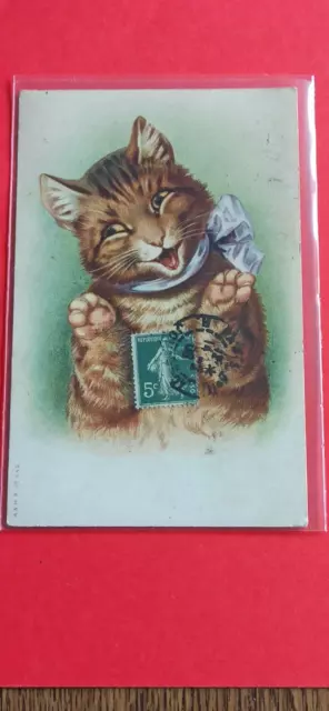 CPA - beau chat roux avec une écharpe en soie 1908