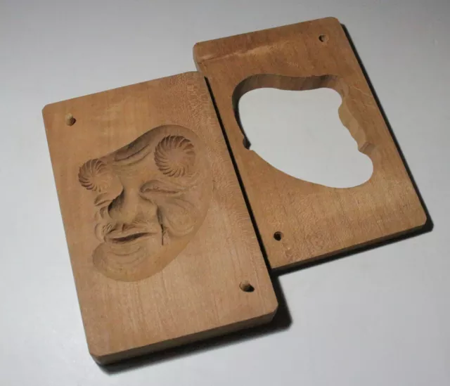 [Y] Japanese Antique Art Wooden Rice Cake Mold "KASHIGATA" Mask Carving RARE NR