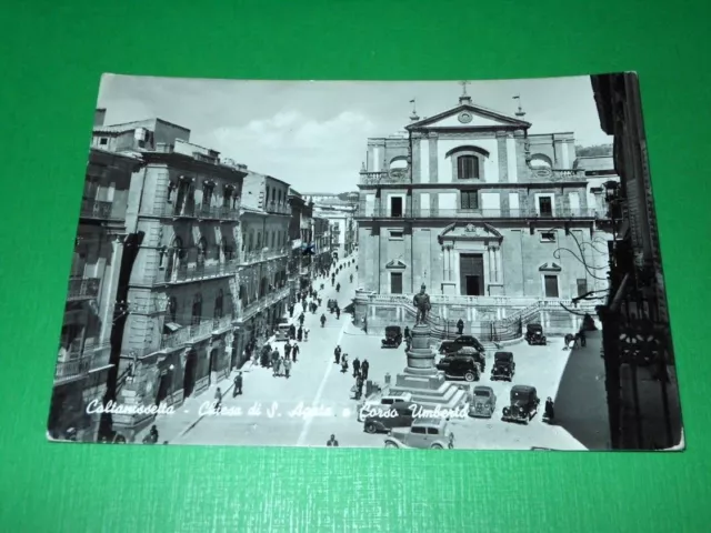 Cartolina Caltanissetta - Chiesa di S. Agata e Corso Umberto 1955 ca