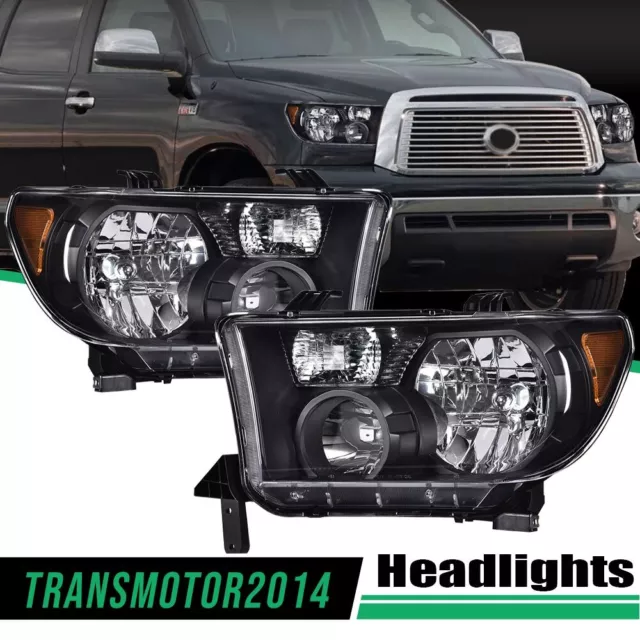 Fit For 2007-2013 Toyota Tundra 2008-2017 Sequoia Headlights LH+RH Black/Clear