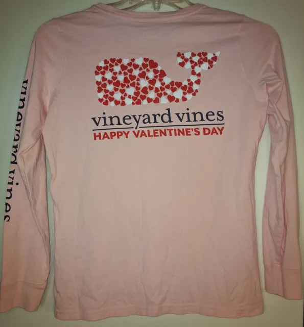 Vineyard Vines XS Whale Graphic Valentines Heart  Long Sleeve Pink T Shirt