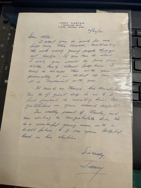 Jimmy Carter Hand Written & Signed Letter 1970