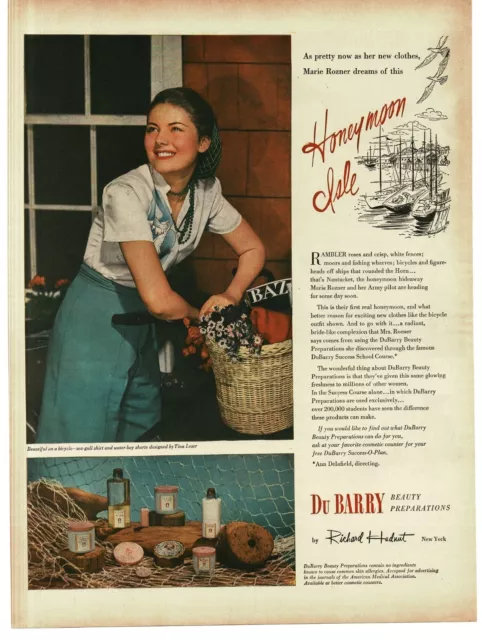 1945 Richard Hudnut DU BARRY Cosmetics Honeymoon Isle Vintage Print Ad