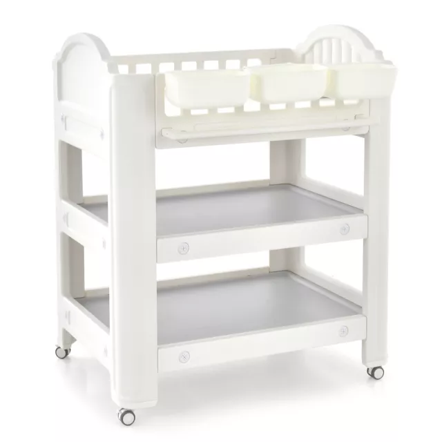 Baby Changing Table Infant Diaper Changing Station w/Changing Pad Wheels Beige
