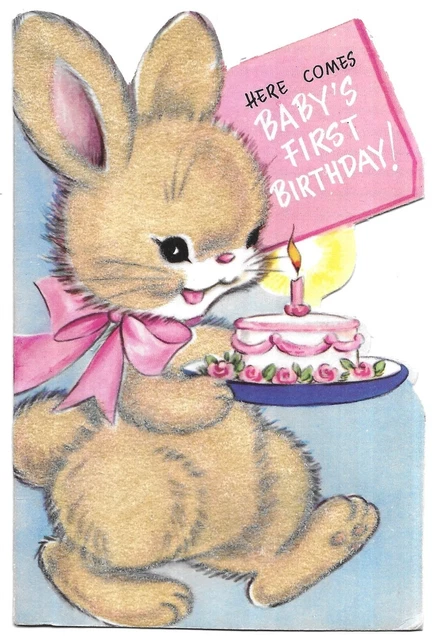 Vintage Rust Craft Birthday Greetings Card Die Cut Anthropomorphic Bunny Rabbit