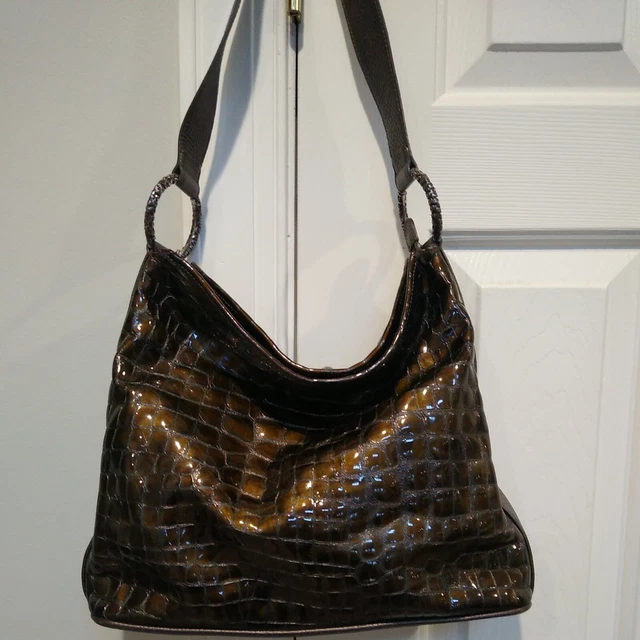 Brighton Brown Green  Croc Pattern Leather Shoulder handbag Purse Tote Bag
