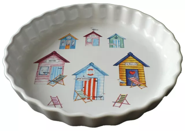 Beach Huts Pattern 25cm Ceramic flan Quiche Dish