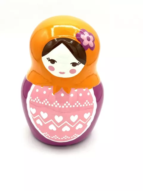 Vintage Russian Nesting Doll PIGGY BANK Babushka Bright Colors Coin