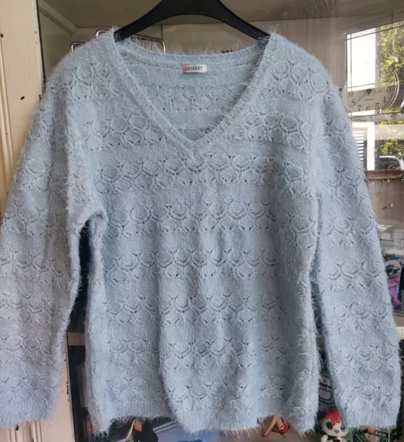 DAMART PRETTY PALE BLUE V NECK JUMPER KNIT WEAR HAIRY cosy warm S 10 12 6.50 PicClick UK