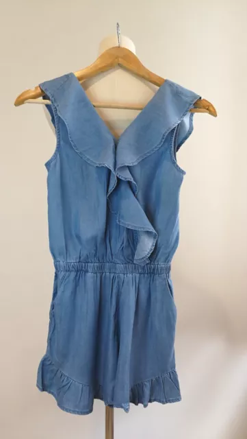 Girls Tencel Denim Look Frill Playsuit Jumpsuit  Size 10,12,14,16  Bnwt Rrp $45