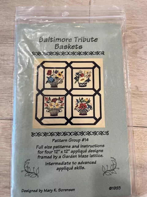 Baltimore Tribute Baskets Applique Wall Quilt Pattern 14 Mary Sorensen