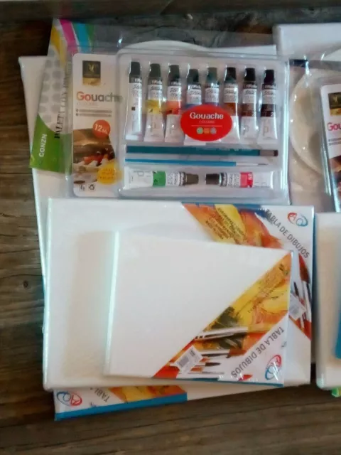 Lote de Lienzos, pintura al oleo, paleta de colores y pinceles para pintar niños