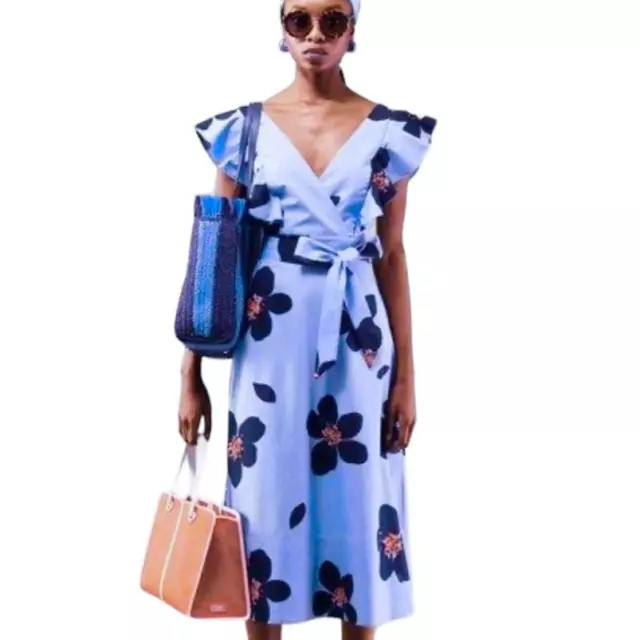 NWOT Kate Spade New York Blue Floral Grand Flora Poplin Midi Dress Size 6