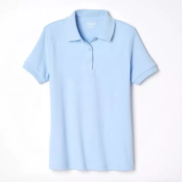 2-PACK - Girls' School Uniform Short Sleeve Polo Shirt - LIGHT BLUE