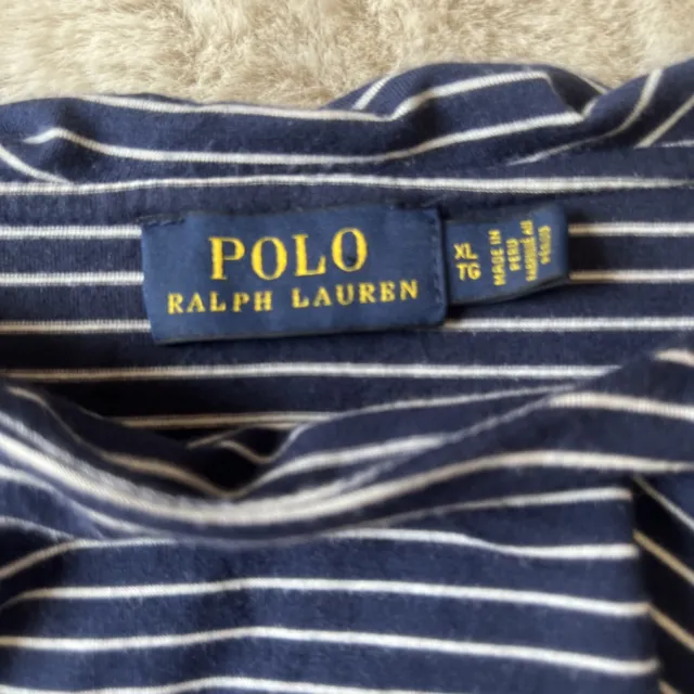 EUC Polo Ralph Lauren Womens XL Navy White Striped Ruffle Top On / Off Shoulder