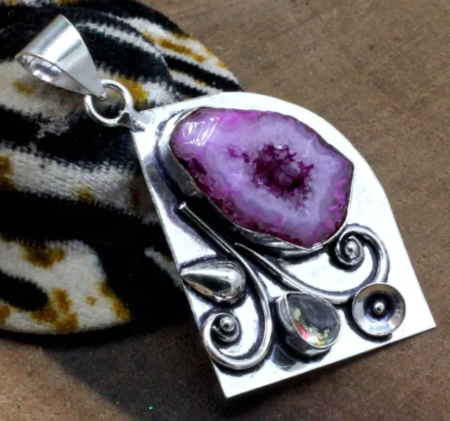 Pendentif en argent Sterling 925 avec tranche d'agate Druzy et topaze,...