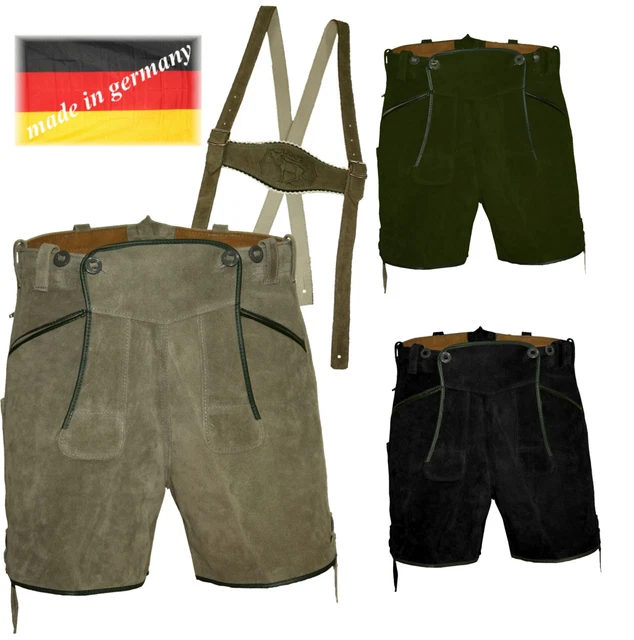 70er Vintage Kurze Lederhose Pfadfinder Doppelzipp Grau Speckig