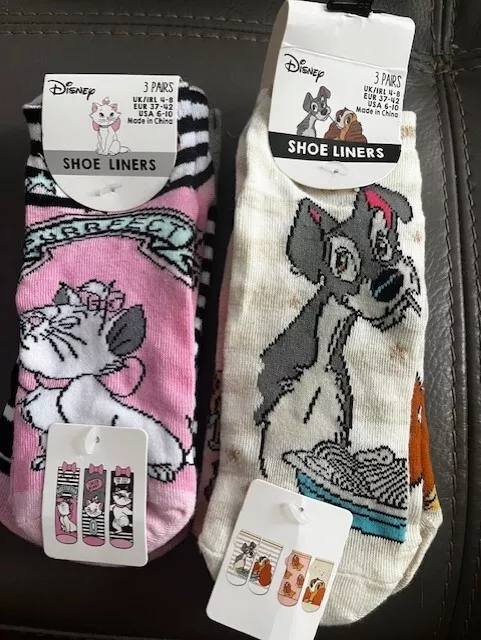 Primark Ladies Socks Disney Marie Cat & Lady & The Tramp 2 packs Trainer Liners