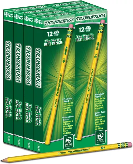 TICONDEROGA Pencils, Wood-Cased, Unsharpened Graphite #2 HB Soft, Yellow 96-Pack