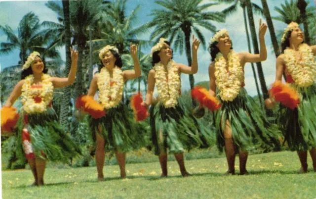 Hawaiian Dancers-Postcard-Aug 30,1953-Cancelled -6 Cent Stamp
