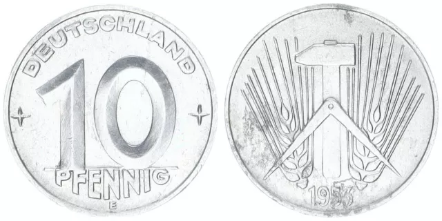 10 Pfennig DDR 1953 E seltenes Jahr / Münzzeichen vorzüglich-Stempelglanz, 78243