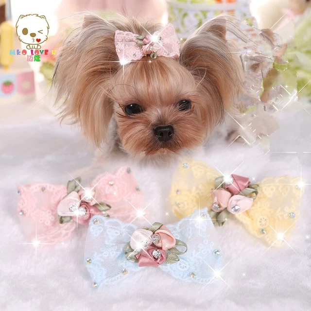 3 Bling Pet Dog Cat Lace Hair Clip Yorkshire Maltese Long Hair Pet Dog Hairpin