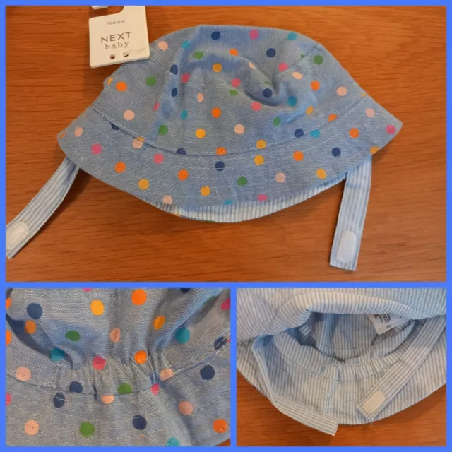 Next Baby Bucket Sun Hat with Chin Strap 0 3 6 months BNWT FREEPOST