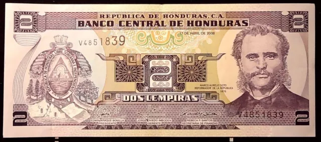 Honduras 2008 2 Lempiras Currency  Banknote  Inv#B10105