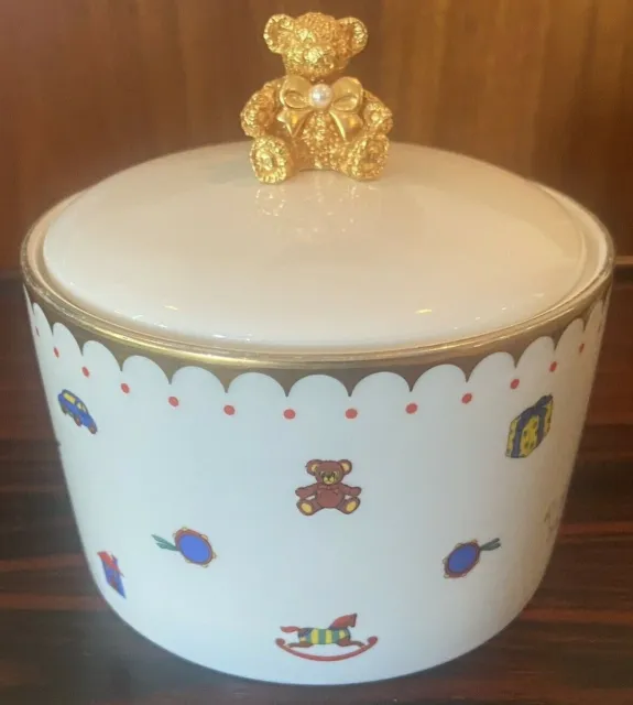 Mikimoto Gold Plated Teddy Bear Toys Cultured Pearl Porcelain Container