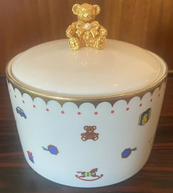 Mikimoto Gold Plated Teddy Bear Toys Cultured Pearl Porcelain Container