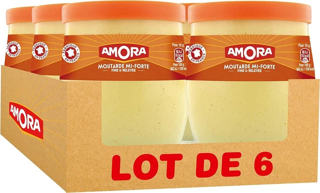 Bicchieri di senape medio-forte Amora scorta pasta conditiva 6x 230 g NUOVO MHD 2/24