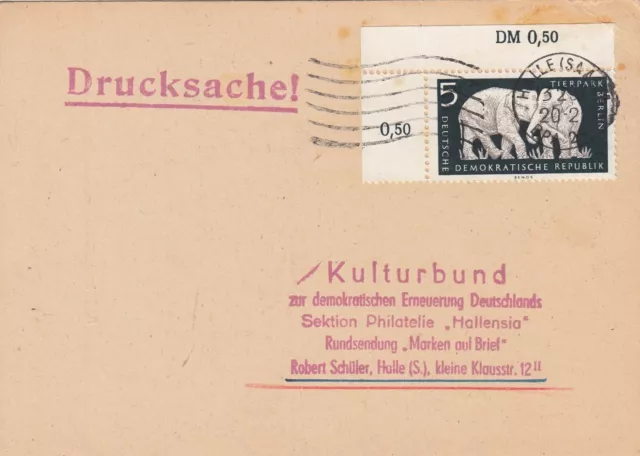 DDR Postkarte Drucksache von 1957 mit Nr. 551 OR linker Eckrand