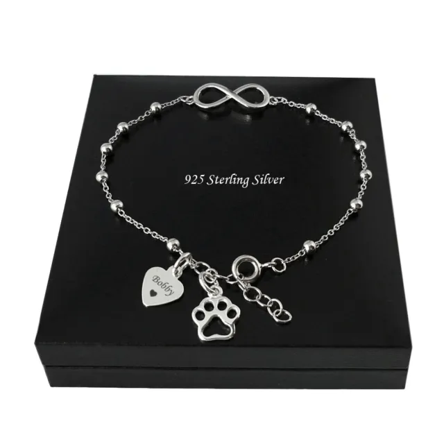 Loss of Pet, Cat, Dog, Sympathy Gift, Silver Bracelet, ANY Name Engraved & Paw