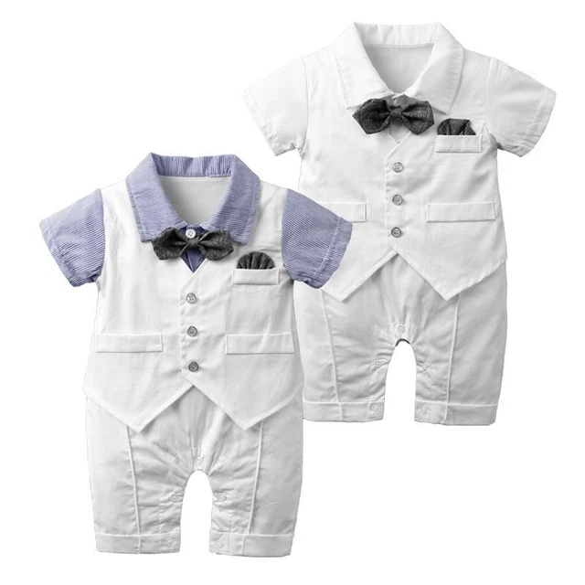 2pcs Baby Boys Gentleman Outfit Formal Party Wedding Bowtie Romper Tuxedo Suit