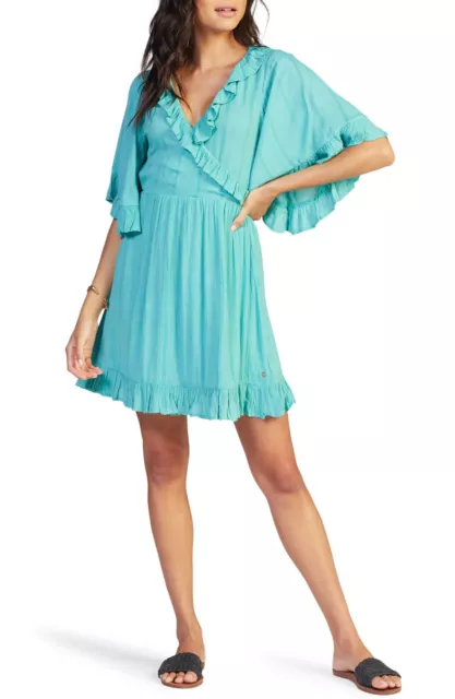 MSRP $60 Roxy Second Look Surplice Neck Dress Aqua Size Large (STAINED)