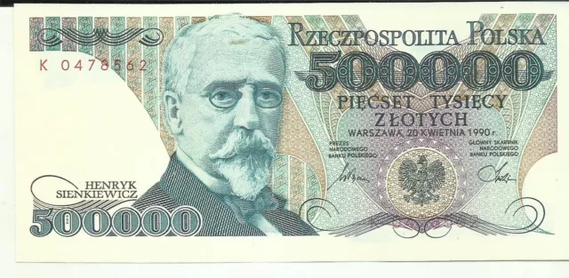 Poland 500000 500 000 Zlotych 1990 P 156. Unc Condition. 3Rw 24Mar