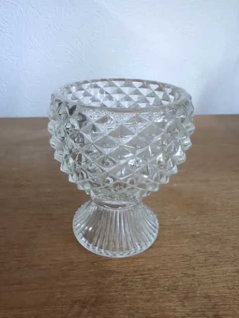 Vintage 1970's Avon Diamond Cut Clear Glass Footed Votive Candle Holder