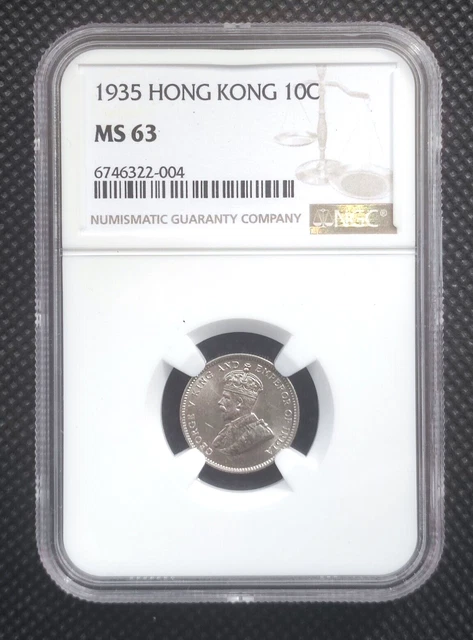 1935 Hong Kong 10 cents silver coin  NGC MS63